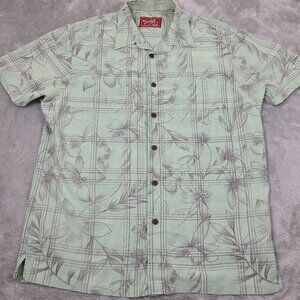 Woody's Retro Lounge Shirt Mens L Hawaiian Floral Casual‎ Button Up Short Sleeve